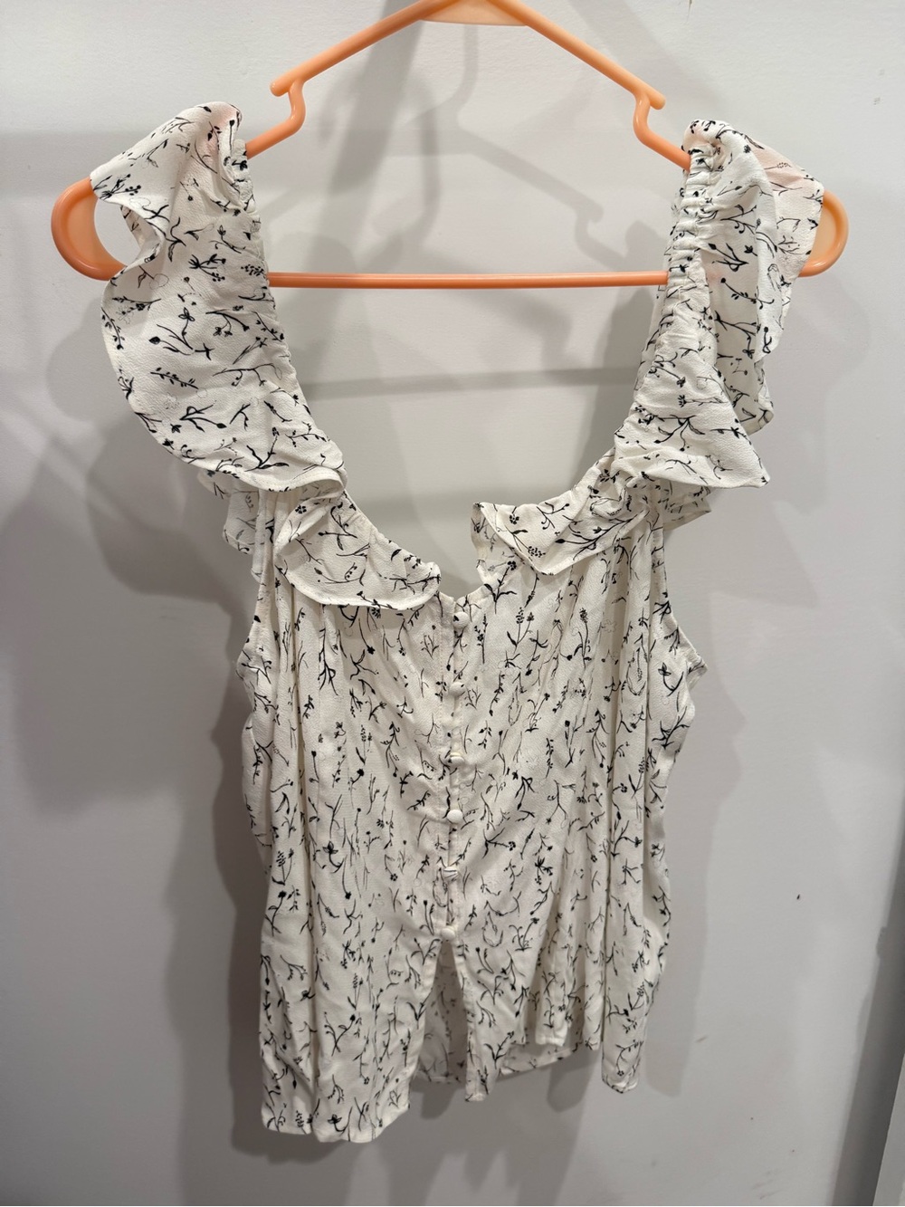 H&M White Floral Ruffle-Strap Camisole